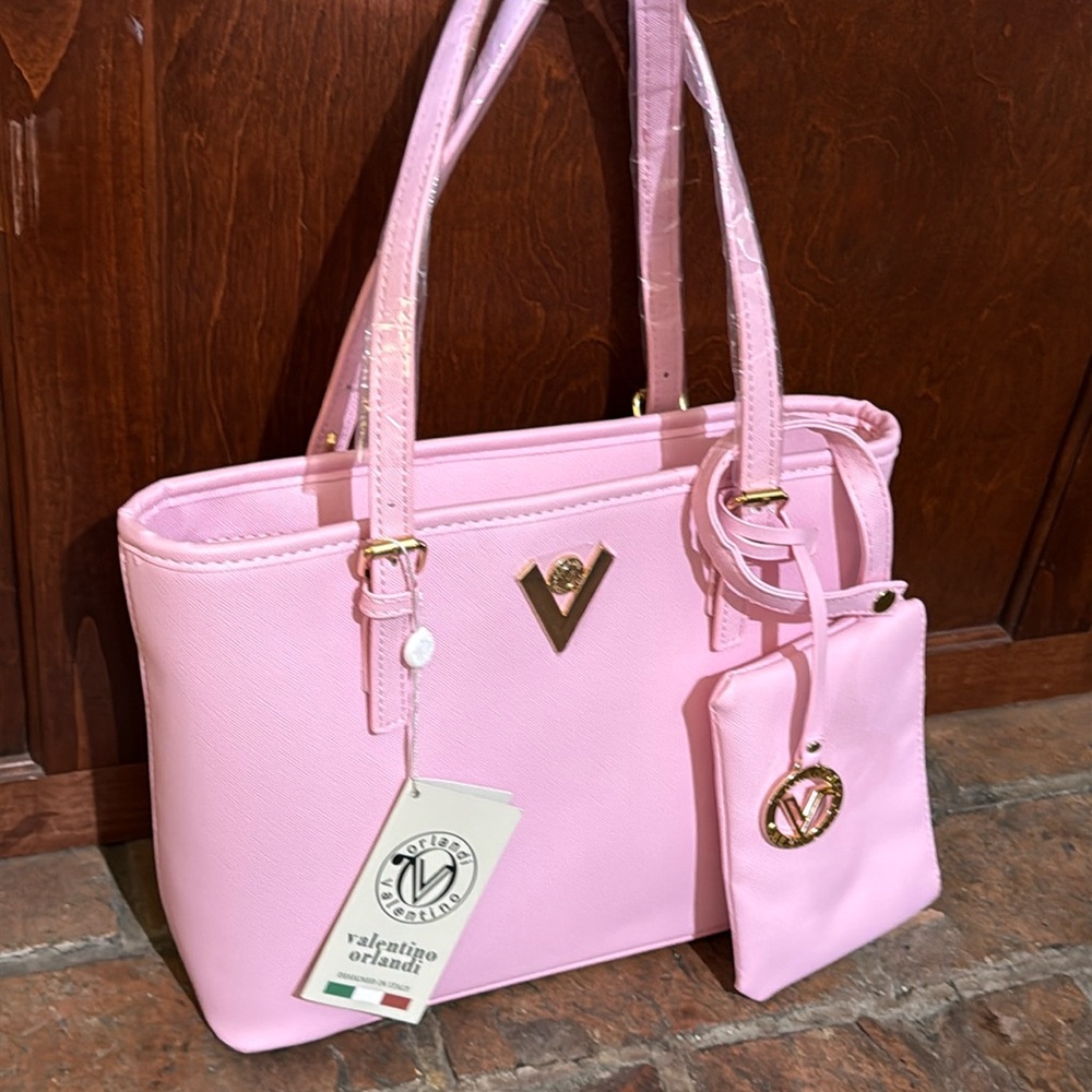 Valentino Orlandi Pink Tote Bag with Gold Emblem